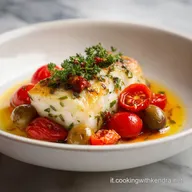 Merluzzo con Pomodorini e Olive: Trancio in Padella