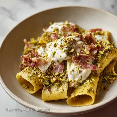 Paccheri con Pesto di Pistacchi, Burrata e Guanciale per 4 Persone Scheda ricetta