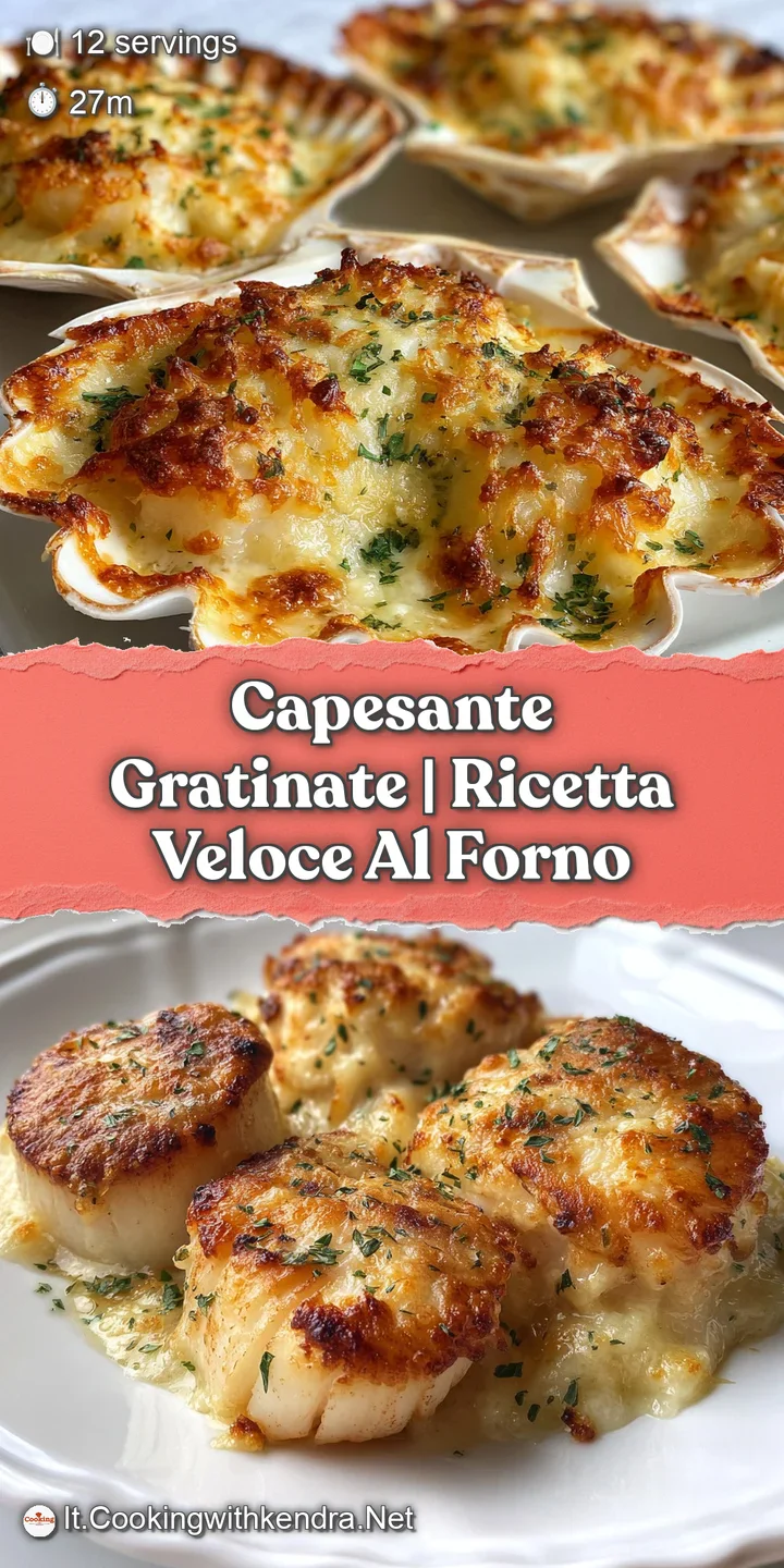 Close-up of a scallop gratin&eacute;e, showcasing the golden-brown crust, creamy sauce, and juicy scallop within its shell.