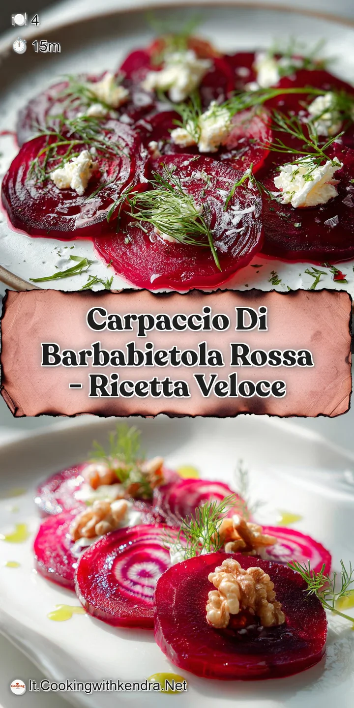 Close-up of ruby red beet carpaccio, showcasing its delicate texture and fresh toppings of crumbled cheese and vibrant gre...