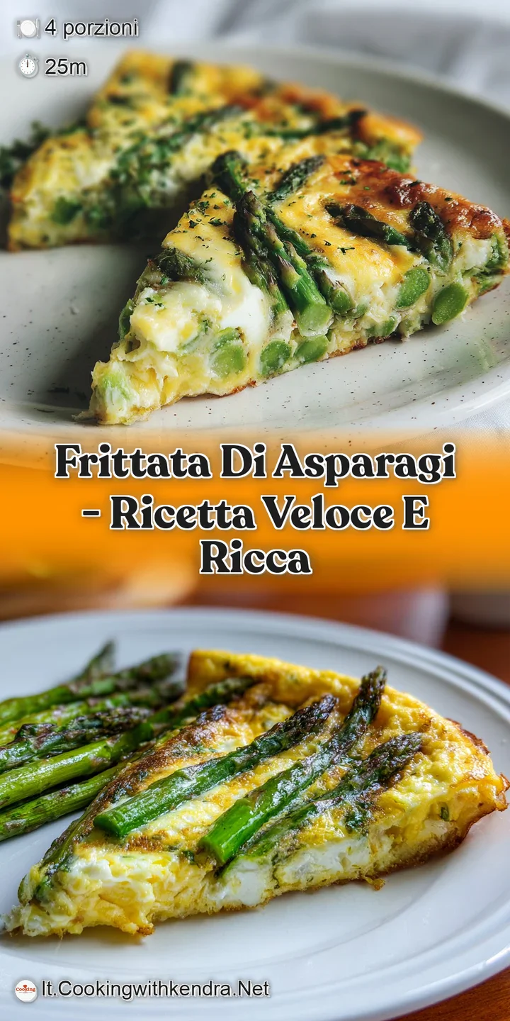 Close-up of a frittata highlighting the slightly charred asparagus tips and browned egg with hints of melted cheese bubbli...