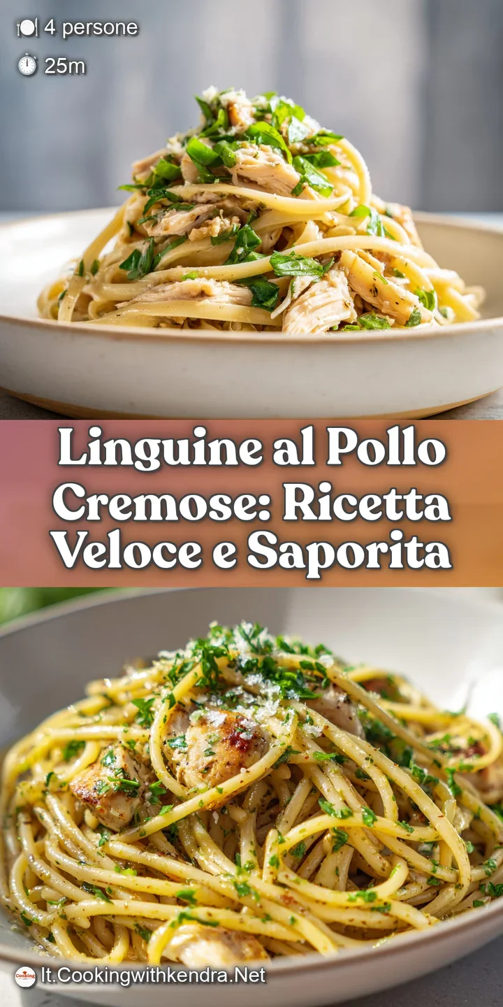 Close-up: Creamy linguine al pollo, showcasing the rich texture of the sauce clinging to the pasta and tender chicken. So ...