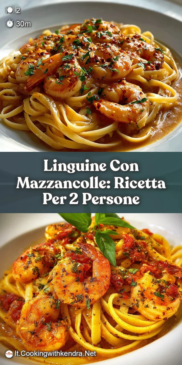Close-up of tender shrimp nestled in linguine, glistening with olive oil, flecks of herbs, visually appealing texture, and...