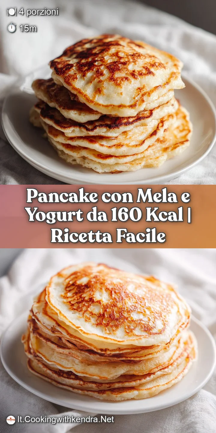 Close-up of a fluffy pancake revealing tender cooked apple pieces and a glossy swirl of creamy yogurt.