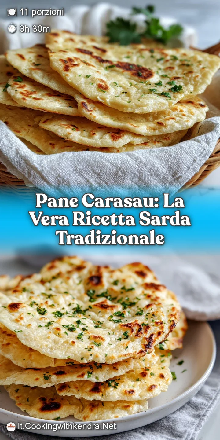 Close-up of Sardinian pane carasau, showcasing the cracker's thin, almost translucent texture and golden hue, ready to be ...