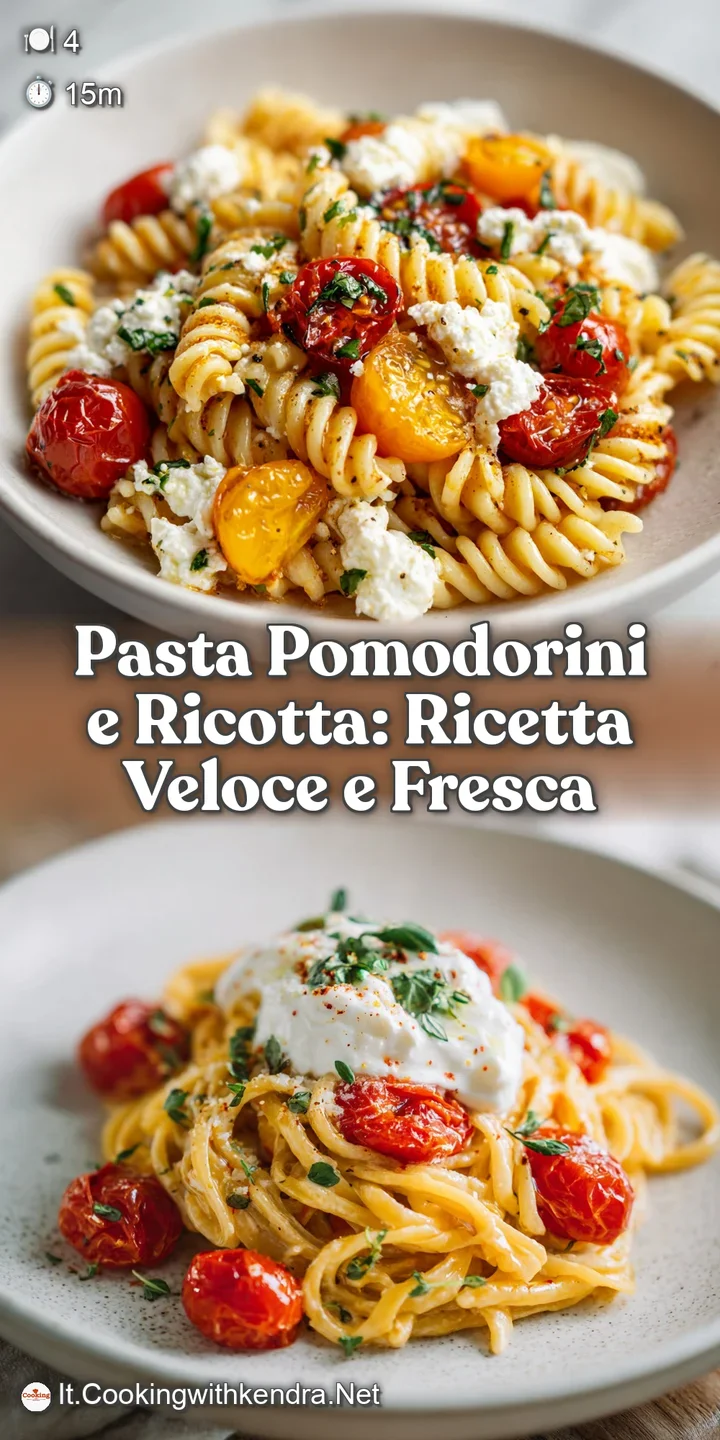 Close-up of glistening, ruby-red tomato sauce clinging to perfectly cooked pasta, contrasted by creamy white ricotta and v...