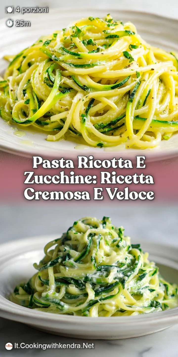 Close-up of creamy pasta strands with soft zucchini ribbons, dotted with black pepper, and glistening with olive oil.