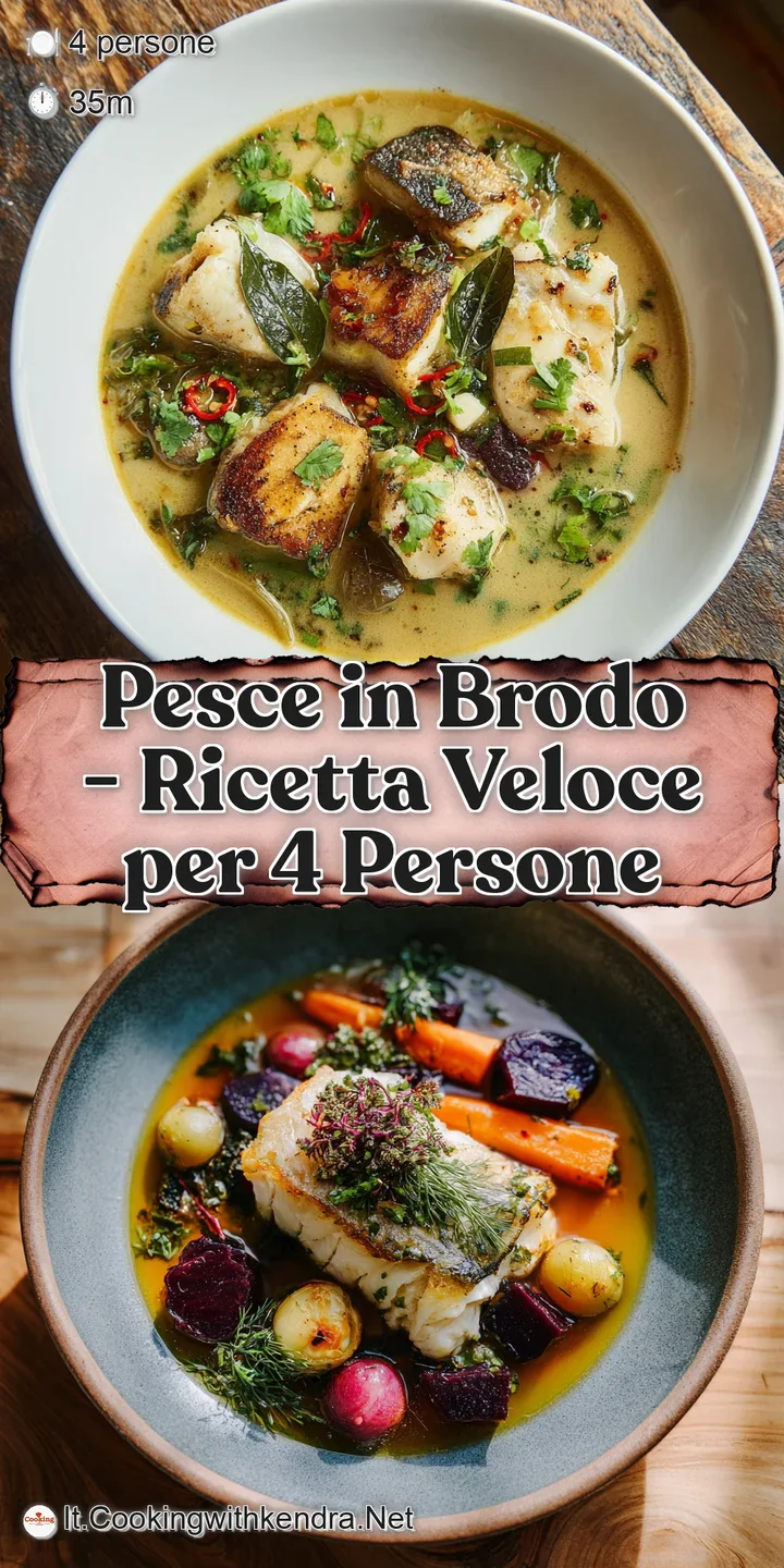 Appetizing close-up of tender fish and colorful veggies in a light broth, steam rising, hinting at a flavorful, aromatic e...