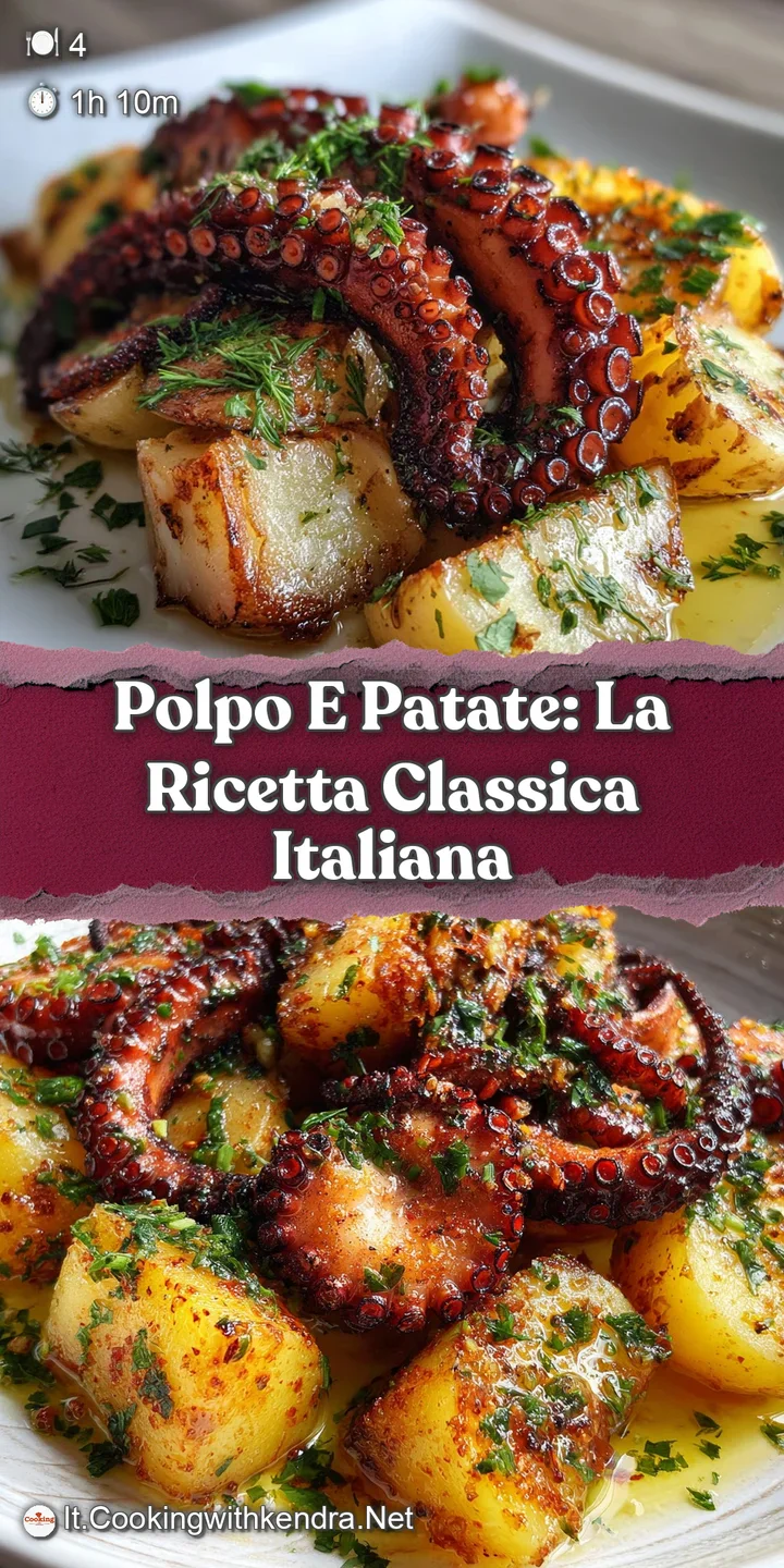 Close-up of perfectly roasted octopus and potatoes, showing crispy edges, vibrant colors and glistening with olive oil. Ap...