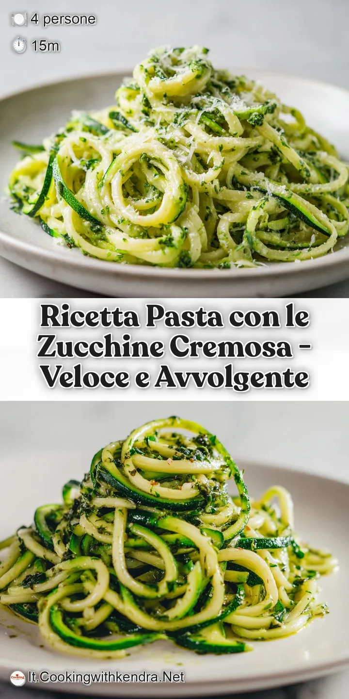 Close-up of al dente pasta coated in a velvety zucchini sauce, flecked with fried blossoms showing crispy, golden edges.