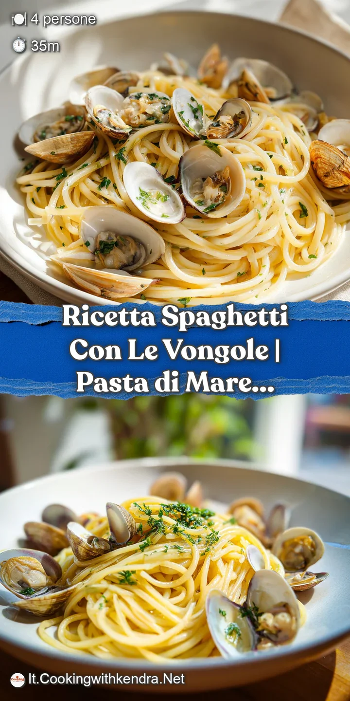 Close-up of tender spaghetti strands coated in a light, creamy sauce with whole clams.