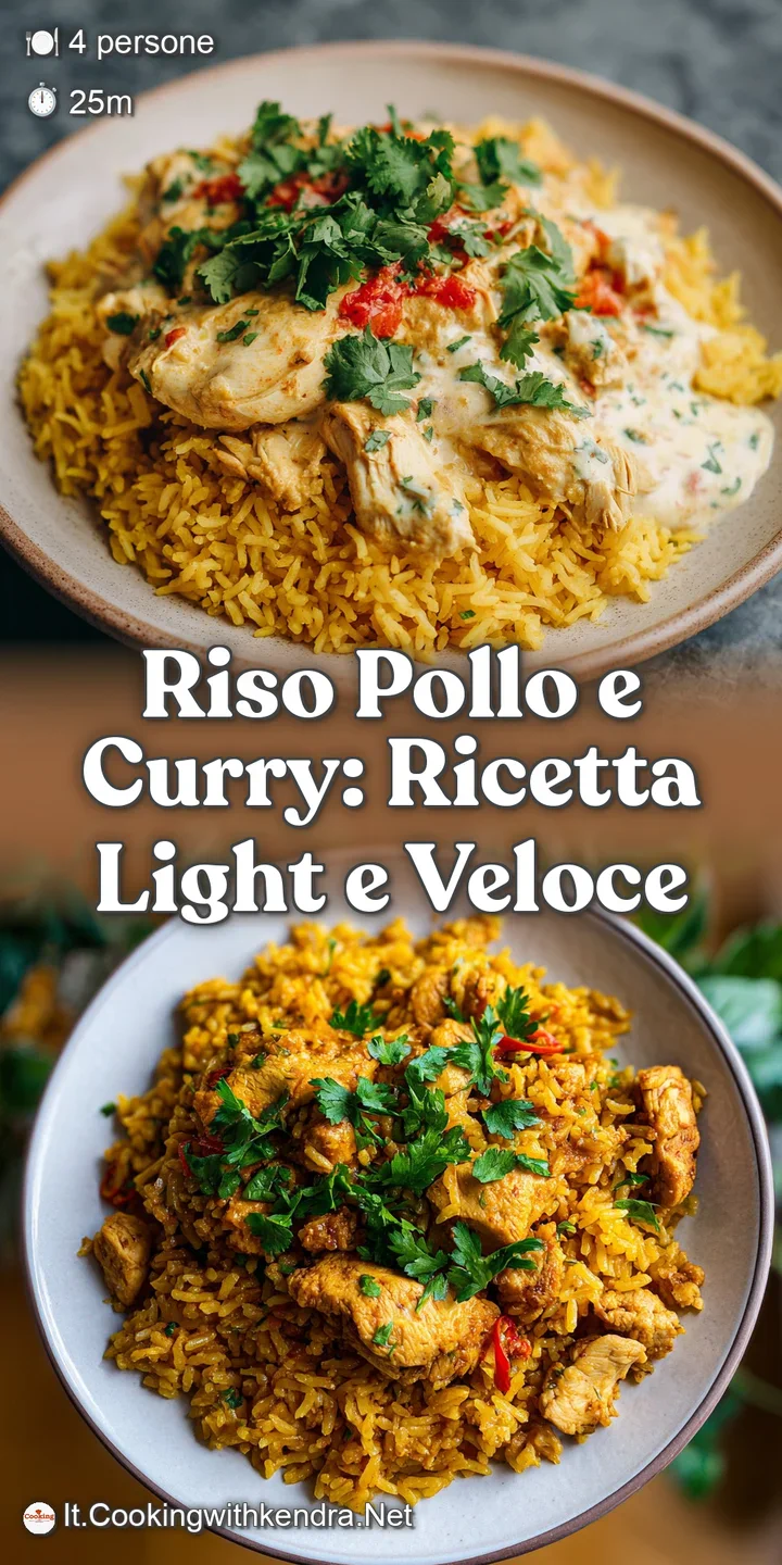 Close-up of tender chicken and fluffy rice coated in a vibrant yellow curry sauce, speckled with herbs; flavorful and comf...