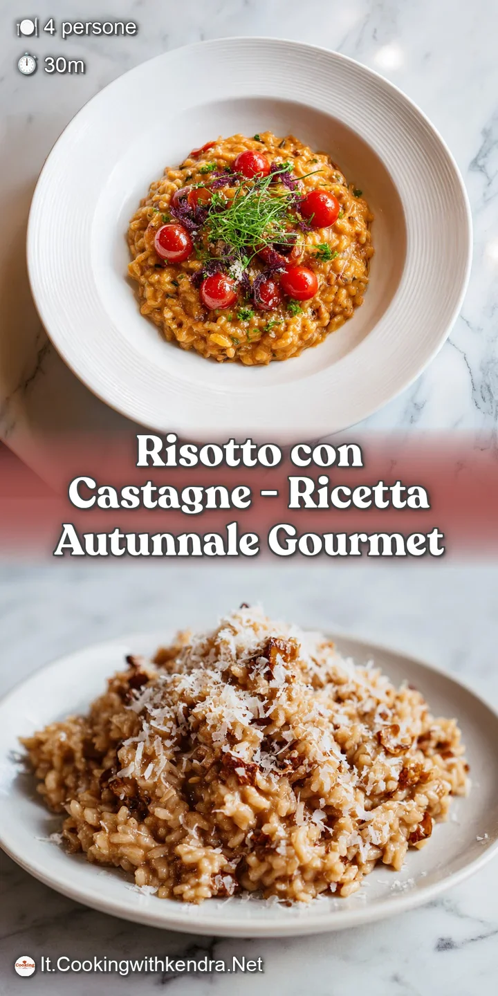 Close-up of rich, creamy risotto with visible chestnut pieces and a glistening sheen.