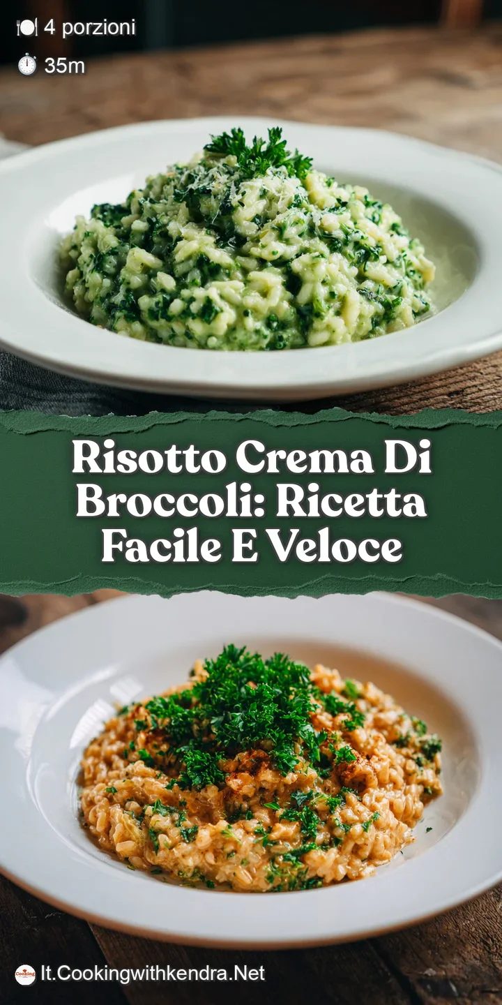 Close-up of rich, velvety broccoli risotto. Notice the al dente rice grains and bright green broccoli. A comforting, flavo...