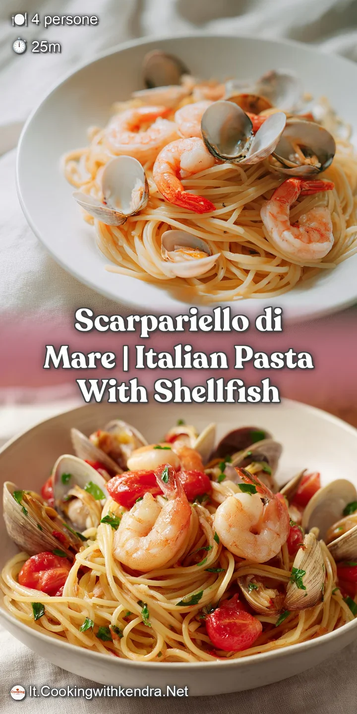 Close-up of creamy, vibrant orange seafood sauce clinging to pasta strands with a succulent, seared shrimp on top.