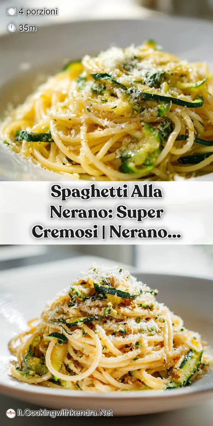 Macro shot of glistening pasta strands entwined in a rich, creamy sauce with tender pieces of fried zucchini.