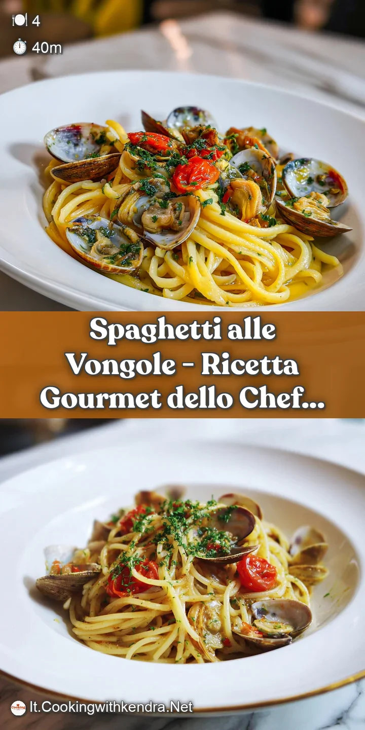 Close-up of glossy spaghetti glistening with olive oil, dotted with succulent clams and red pepper flakes.