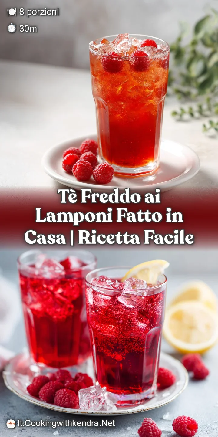 Close-up of ruby-red raspberry iced tea swirling in a glass, showcasing the juicy raspberries and refreshing, icy texture.