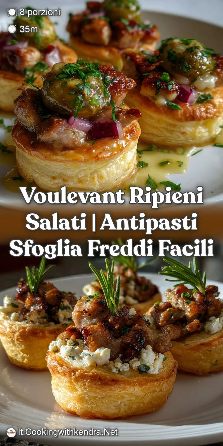 Close-up of a filled vol-au-vent showcasing the creamy textures and vibrant colors. The pastry appears flaky and golden-br...