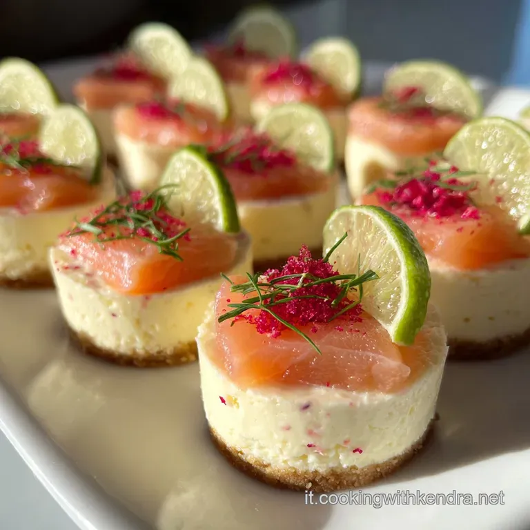Elegant salmon appetizer plate with delicate rolls, green herbs and bright red peppercorns. A festive, flavorful presentat...
