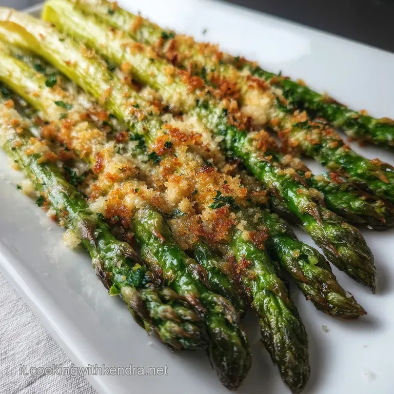 Elevated view of plated asparagus alla Parmigiana with freshly cracked pepper, steam rising, hinting at its warmth and sav...