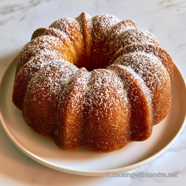 Fetta di torta soffice su piatto bianco con frutti di bosco rossi e una leggera spolverata di zucchero a velo.