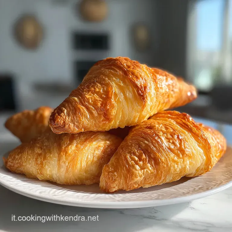 Perfectly golden, crescent-shaped pastry on a white plate. The flaky layers catch the light, promising a delicate, savory ...