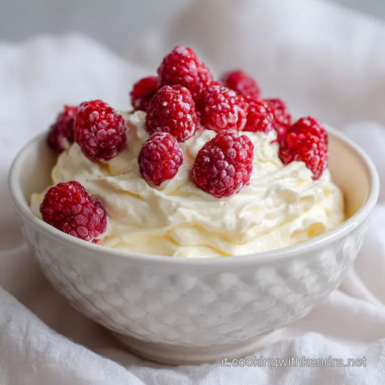 Elegant dessert of layered mascarpone cream, studded with deep red berries, dusted with cocoa, and garnished with mint.