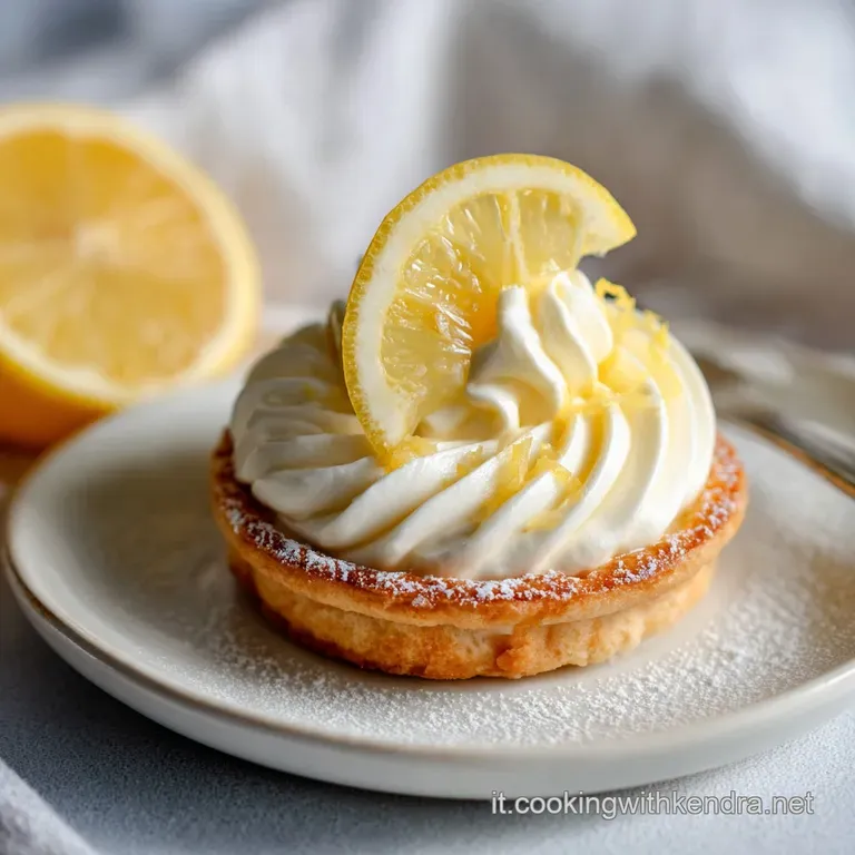 Delicate swirl of lemon cream in a glass dish, topped with candied lemon zest. A refined and elegant dessert presentation.