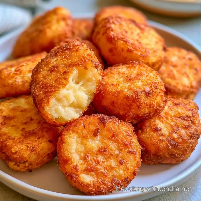 Tre cilindretti fritti color oro posati su una salsa cremosa bianca, decorati con un rametto di erba cipollina verde.