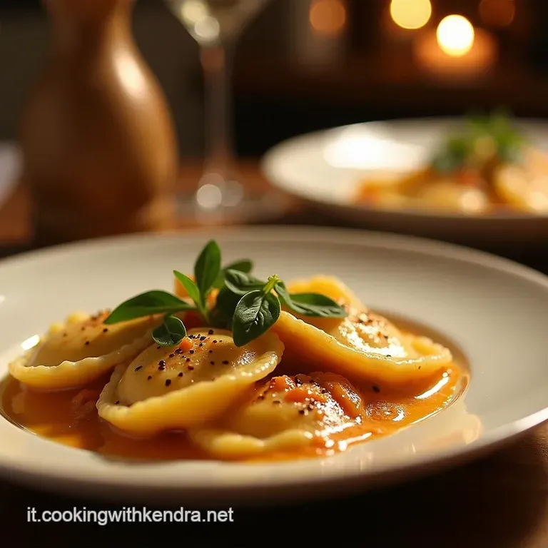 Cuori Di Ravioli Al Tartufo Nero Con Salsa Champagne presentation