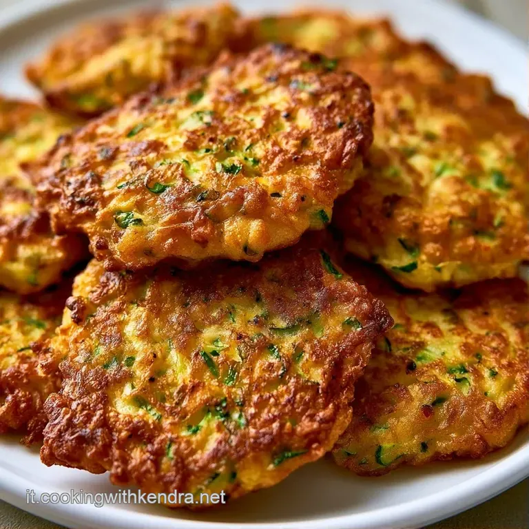 Pile di frittelle croccanti e dorate decorate con una goccia di crema bianca e menta fresca su un piatto di ceramica.