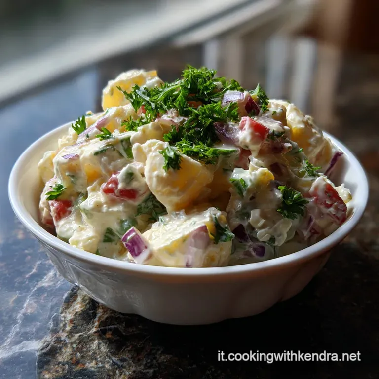 Elegant serving of Insalata Russa, meticulously plated with a garnish of parsley, showcasing the bright colors and textures.