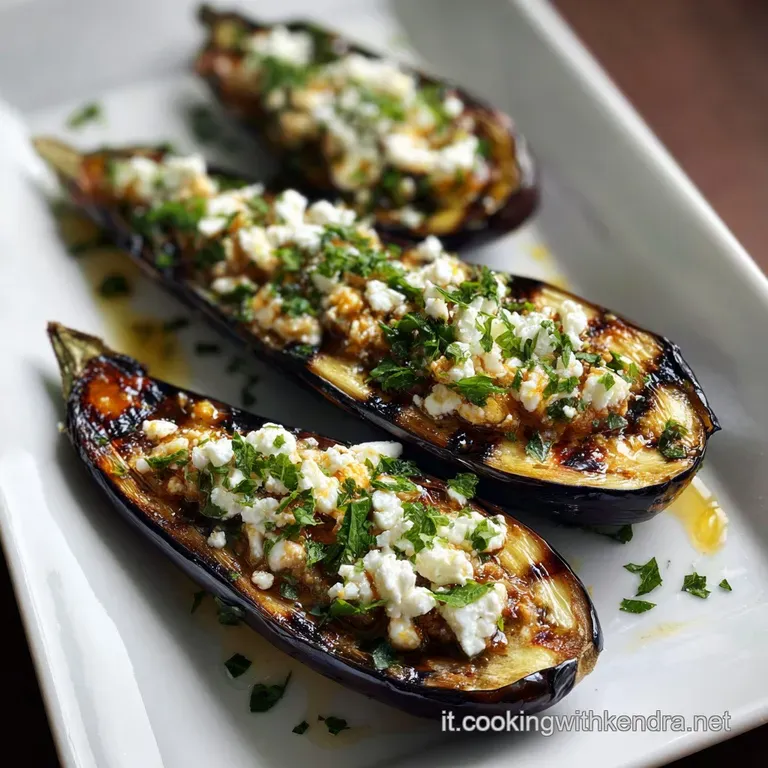 A vibrant plate featuring a halved eggplant, stuffed and glistening, alongside a simple green salad with a light vinaigrette.