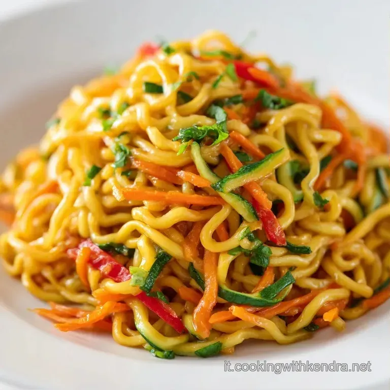 Noodles disposti con cura, guarniti con semi di sesamo e erba cipollina fresca su un piatto di ceramica scura opaca.