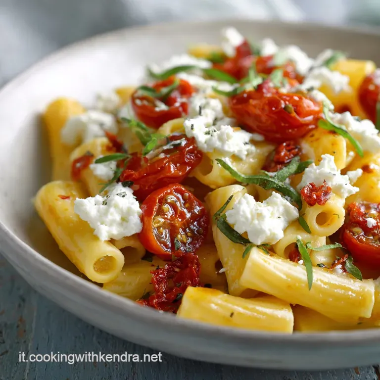 Elegant swirl of pasta with vibrant red sauce, dollops of creamy ricotta, and fragrant basil leaves on a white plate. Comf...