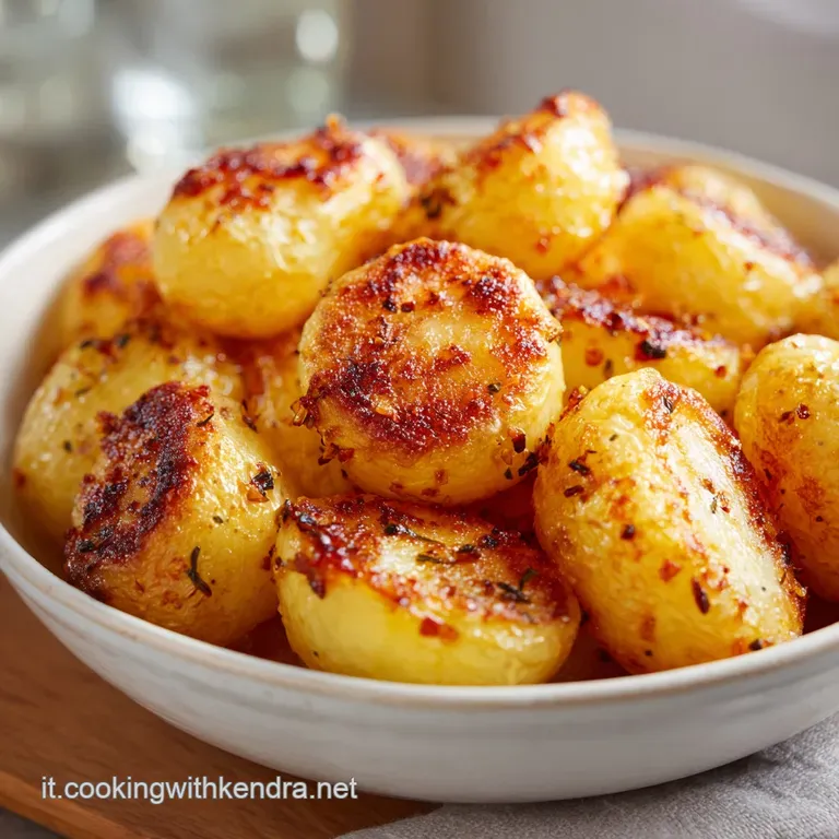 Perfectly roasted potatoes, golden brown and fluffy inside, artfully arranged on a white plate with rosemary.