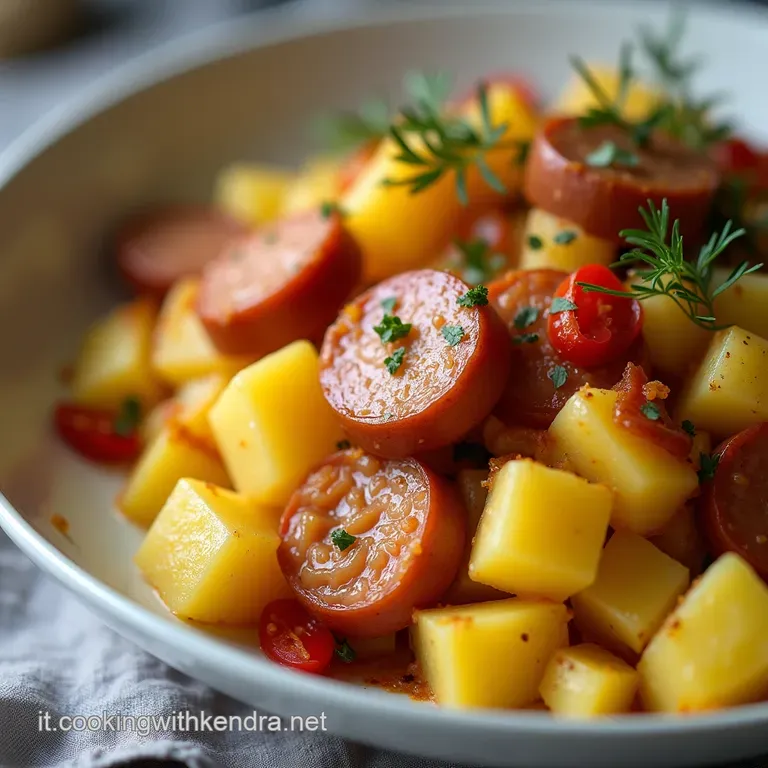 Patate Rustiche in Padella con Wurstel Croccanti e Aromi Mediterranei
