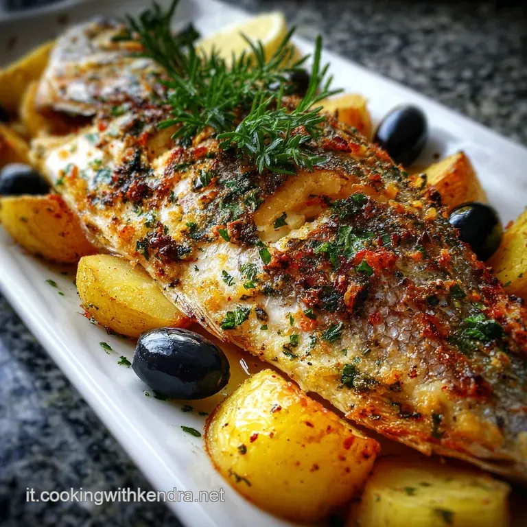 Flaky white fish fillet artfully plated with roasted tomatoes, a drizzle of olive oil, and fresh herbs. Inviting and appet...