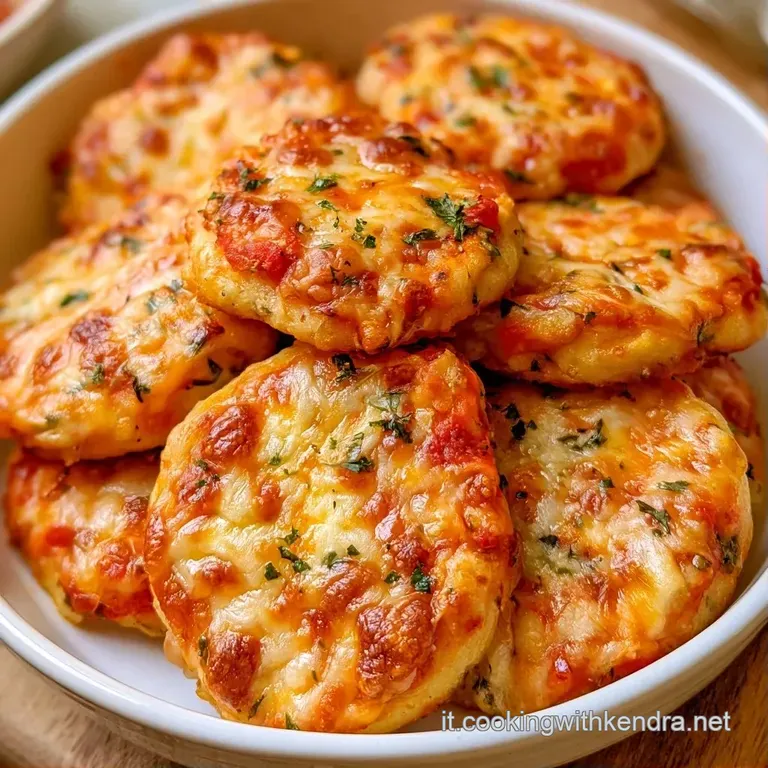 Mini pizzette croccanti disposte su un piatto bianco, con bordi lievitati e gocce di olio lucido sopra il formaggio.