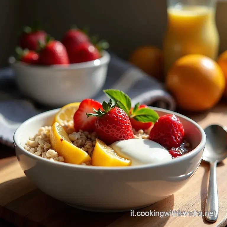 Porridge Freddo Risveglio Mediterraneo Overnight Oats Con Yogurt Greco E Frutta Fresca Di Stagione presentation