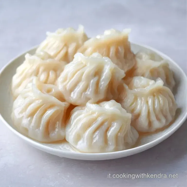 Ravioli dalla pasta setosa su un piatto bianco, accanto a una piccola ciotola di salsa scura, lucida e densa.