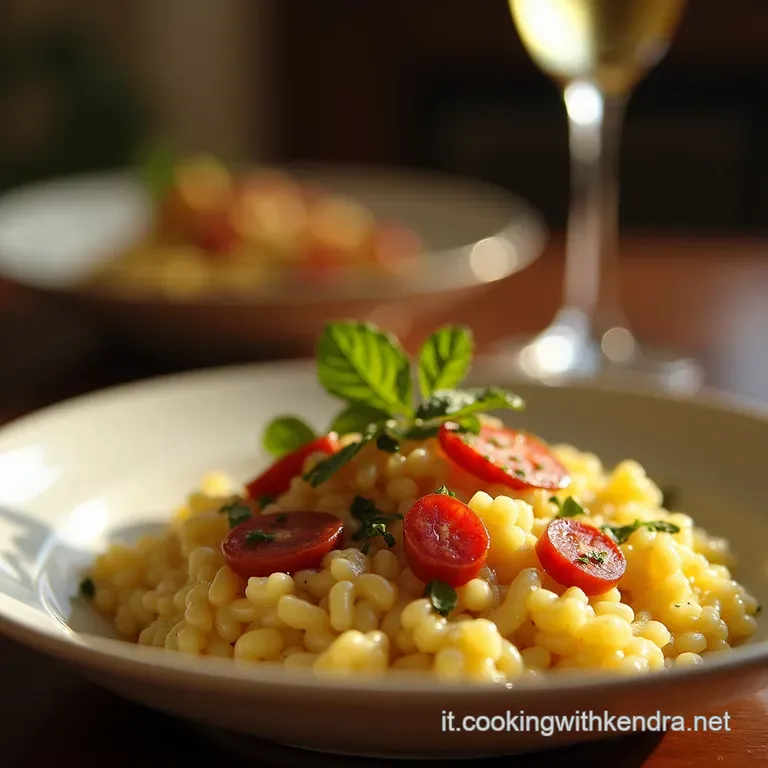 Risotto Cremoso Oro Nero E Bianco Larmonia Di Parmigiano Miele Noci Tostate E Salame Croccante presentation