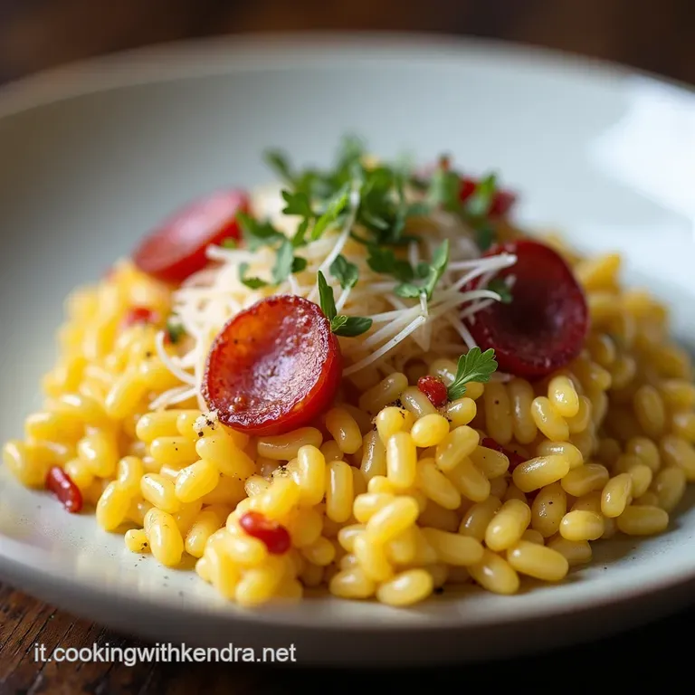Risotto Cremoso Oro Nero e Bianco LArmonia di Parmigiano Miele Noci Tostate e Salame Croccante