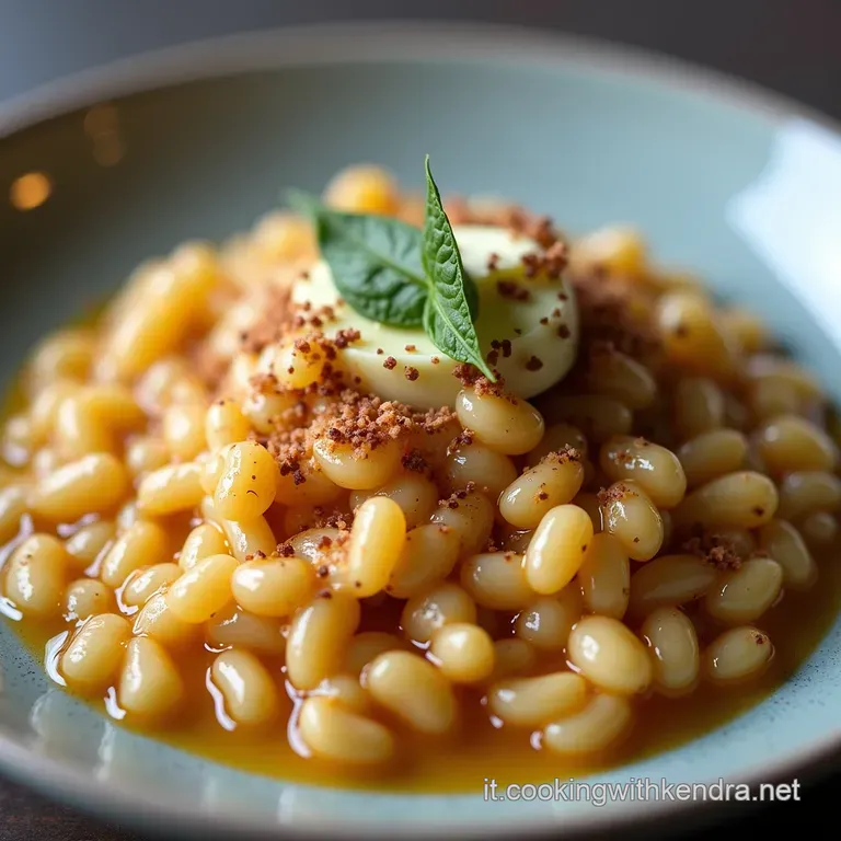 LAudacia del Nord Risotto Cremoso Pere Caramellate Gorgonzola Piccante e Velo di Cacao Amaro