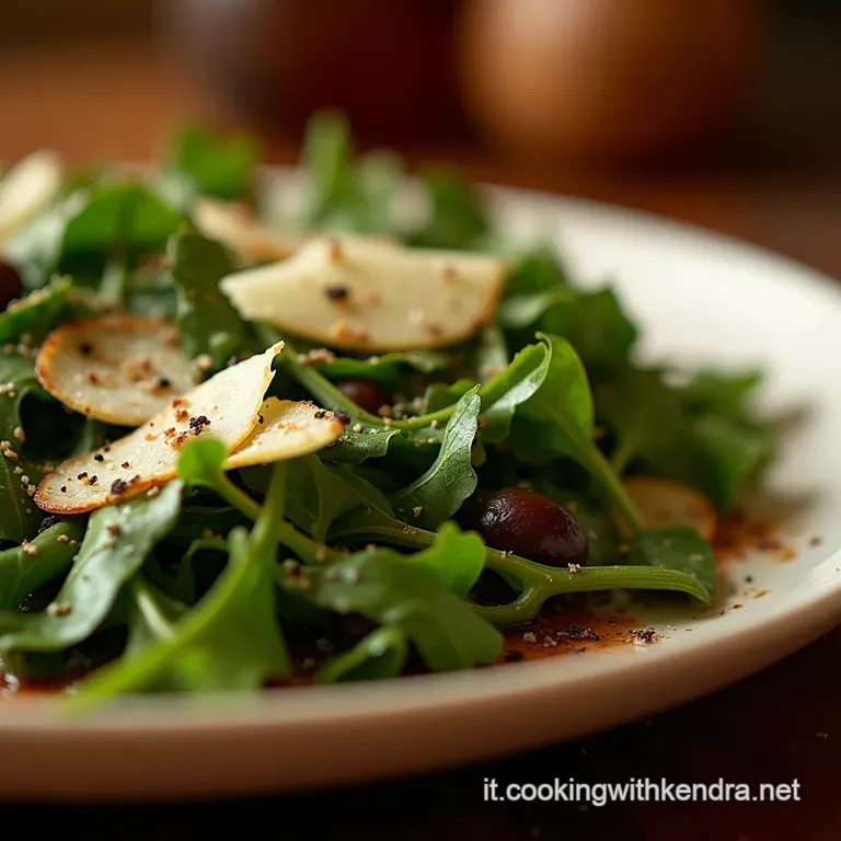 Linsalata Di Rucola Del Buongustaio Semplicit&agrave; Veloce Con Scaglie Di Parmigiano E Balsamico presentation