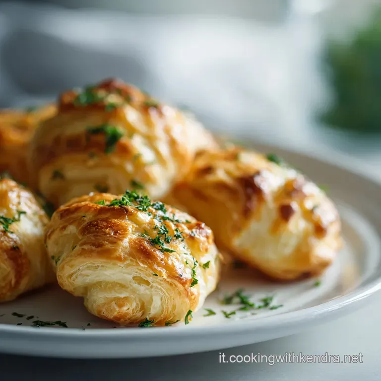 Elegant platter of mixed savory pastries: Shiny glazed mini pizzas, golden braided puff pastry, and crisp crackers create ...