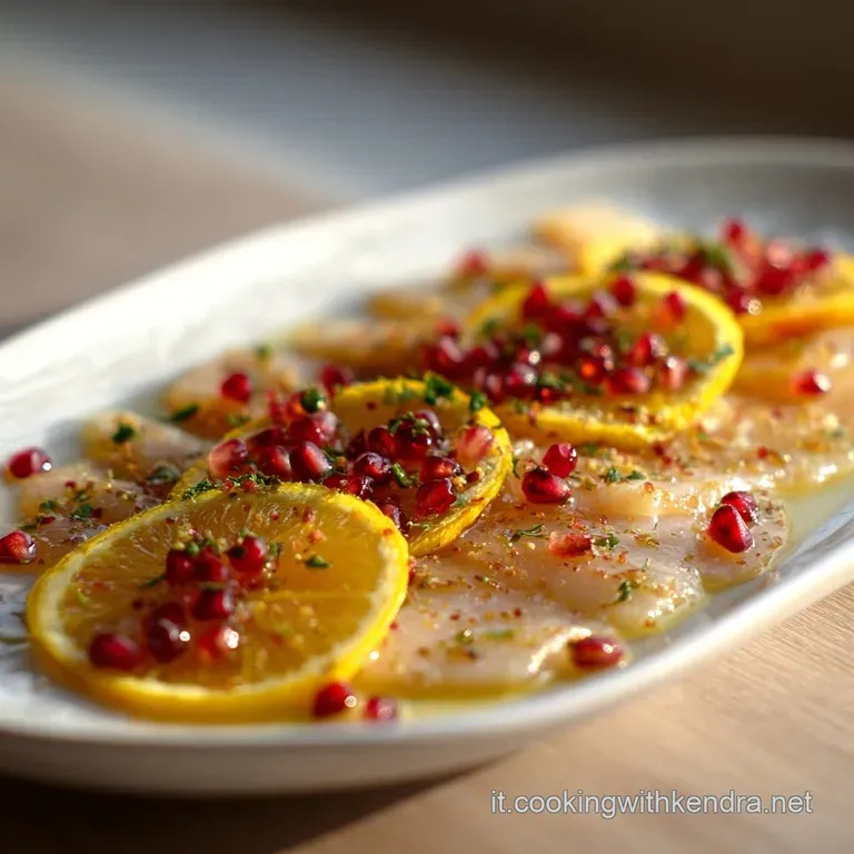 A vibrant composed salad: ruby red grapefruit, orange slices, and leafy greens drizzled with a light vinaigrette; a bright...