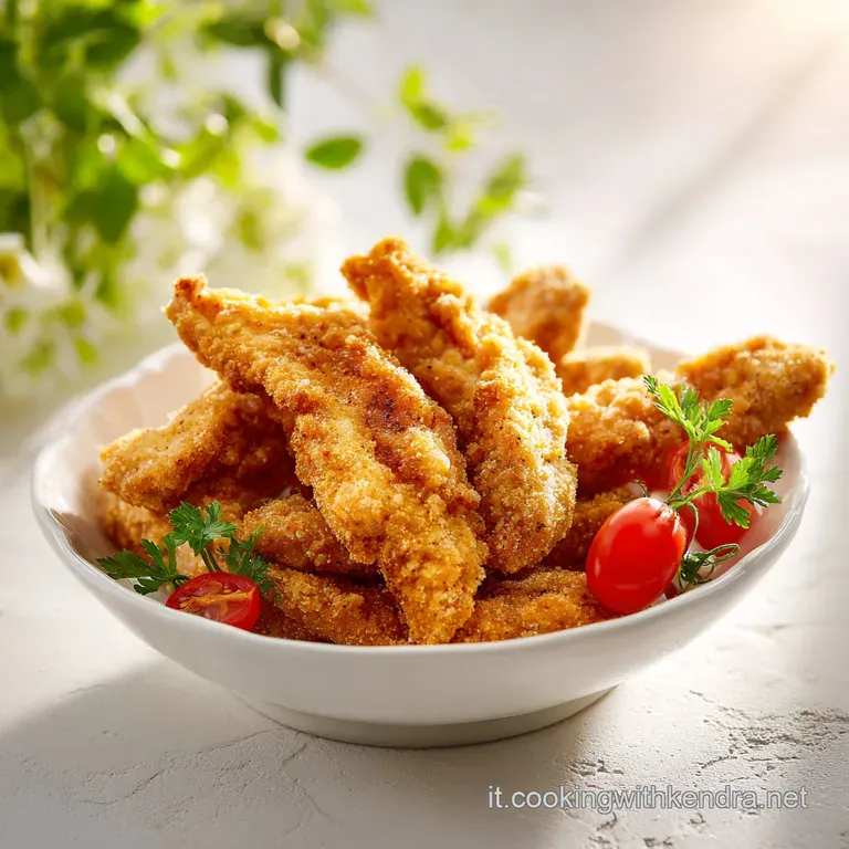 Artfully arranged straccetti di pollo with bright, fresh parsley and a hint of lemon zest on a white plate.