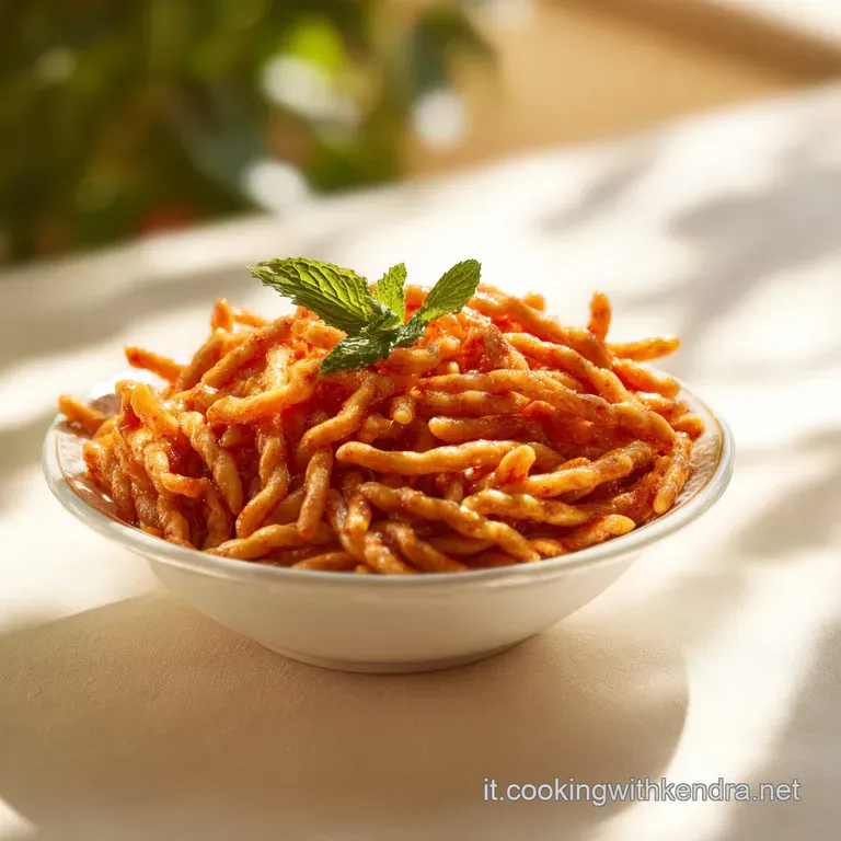Artfully arranged strozzapreti pasta in a white bowl, drizzled with golden olive oil and topped with fresh basil leaves.